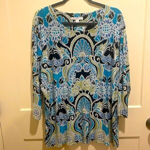 JM Collection Top Womens 2X Multicolor Floral Textured Pullover Blouse